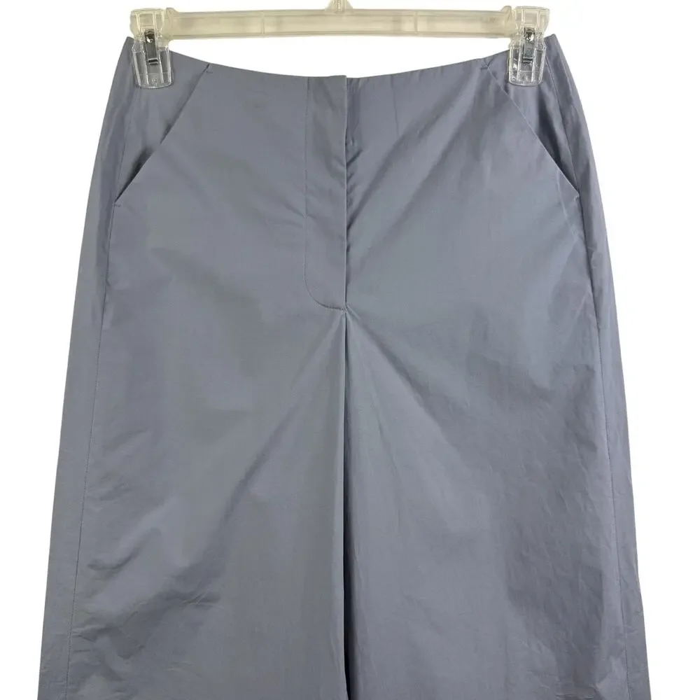 Tory Burch Light Blue Wide Leg Trouser Pants Size 2 Stretch Cotton Poplin Office